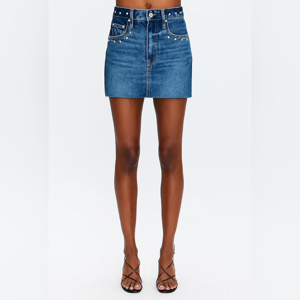 Pistola Skye High Denim Studded Mini Skirt- in Artemis Wash